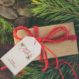 Holly Berry Calligraphy Ink Snow Merry Christmas Geschenkanhänger