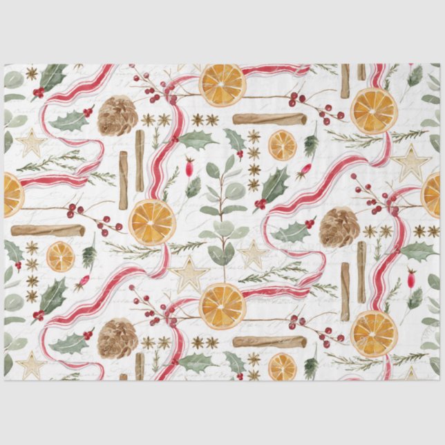 Holly Berry Christmas Cinnamon Orange Decoupage Seidenpapier (Vorderseite)