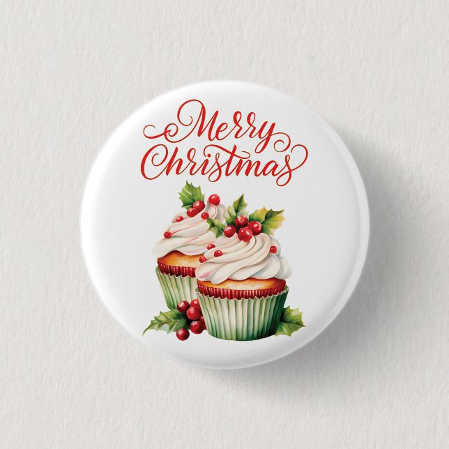 Holly Berry Christmas Cupcake Button (Vorderseite)
