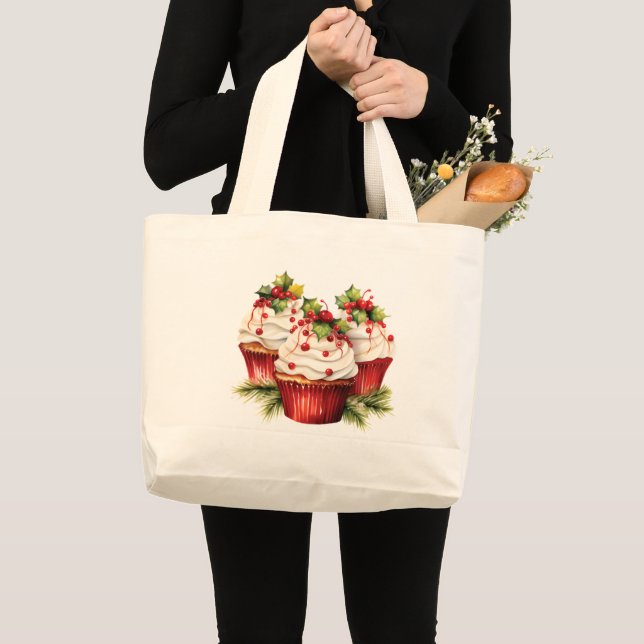 Holly Berry Christmas Cupcake Jumbo Stoffbeutel (Vorderseite (Produkt))