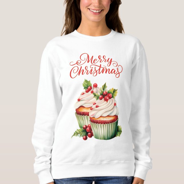 Holly Berry Christmas Cupcake Sweatshirt (Vorderseite)