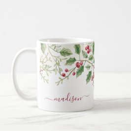 Holly Berry Christmas Holiday | Custom Script Name Kaffeetasse