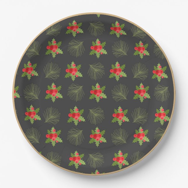 Holly Berry Christmas Plate Pappteller (Vorderseite)