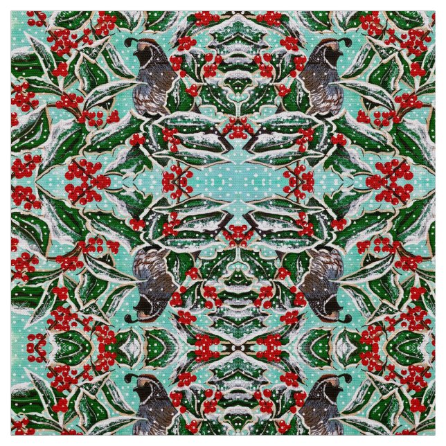 Holly Berry Christmas Quail Stoff (Muster)