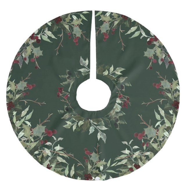 Holly Berry Christmas Whimsy Tree Skirt Polyester Weihnachtsbaumdecke (Vorderseite)