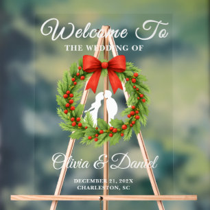 Holly Berry Christmas Wreath Wedding Willkommen Acrylschild