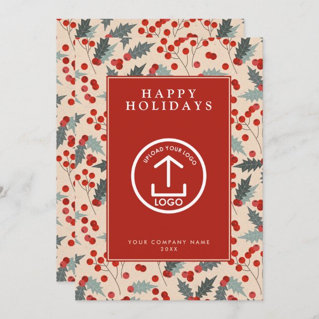 Holly Berry Corporate Business QR Code Weihnachten Einladung (Vorne/Hinten)