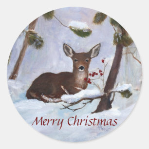 Holly Berry Deer Christmas Runder Aufkleber