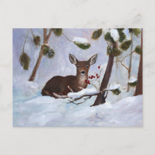 Holly Berry Deer Postcard Postkarte