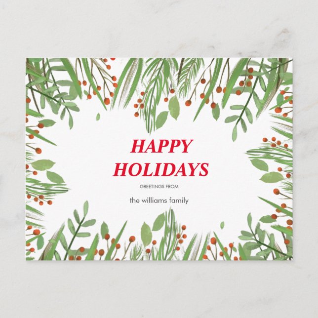 Holly Berry Greenery Holiday Postcard Feiertagspostkarte (Vorderseite)