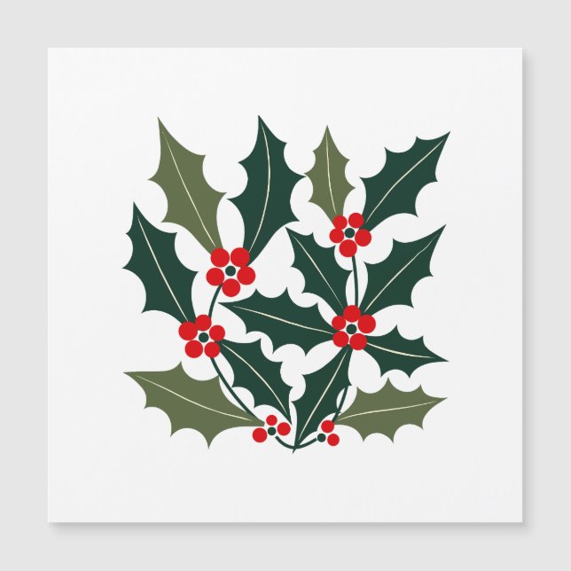 Holly Berry Leaves Mid Century Modern Style Magnetkarte (Vorderseite)