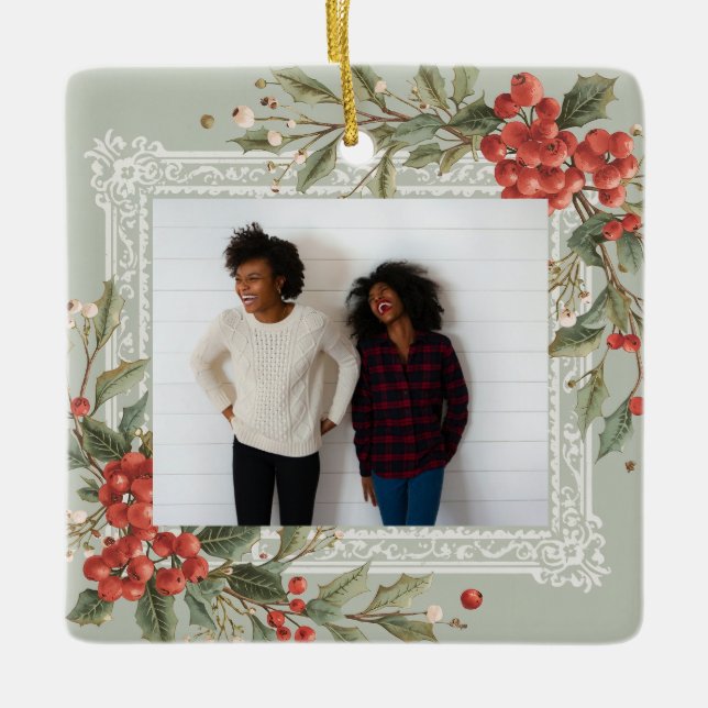 Holly Berry Mistletoe Christmas Best Friend Keramikornament (Vorderseite)