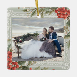 Holly Berry Mistletoe Christmas Wedding Vintage Keramikornament