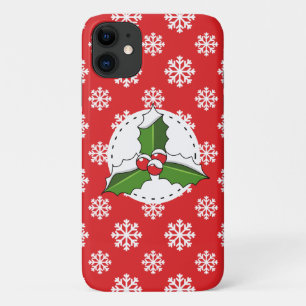 Holly Berry on Red White Snowflakes Pattern Case-Mate iPhone Hülle