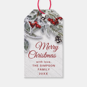 Holly Berry Pine Branch Rustikaler Weihnachtsurlau Geschenkanhänger