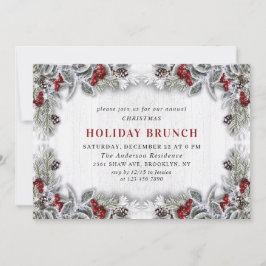 Holly Berry Pine Cones Branch HOLIDAY BRUNCH Einladung