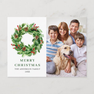 Holly Berry Pine Cones Christmas Wreath FOTO Postkarte
