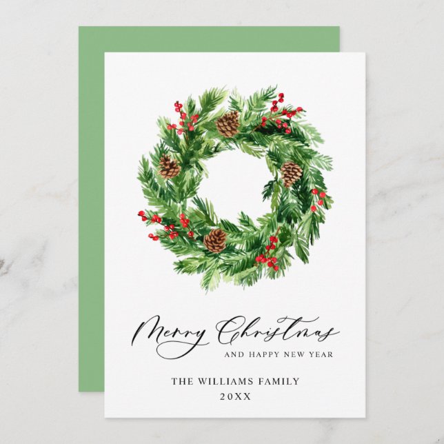 Holly Berry Pine Cones Weihnachtsfeier Feiertagskarte (Vorne/Hinten)