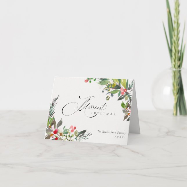 Holly Berry Pine Red Green Merriest Weihnachten (Vorderseite)