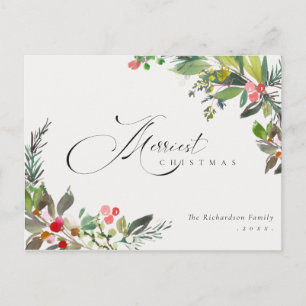 Holly Berry Pine Red Green Merriest Weihnachten Postkarte