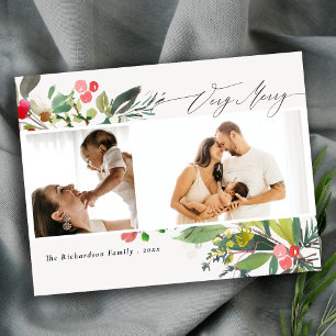 Holly Berry Pine Sehr frohe Weihnachten 2 Foto Postkarte