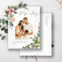 Holly Berry Pine Sehr frohe Weihnachtsrahmen Foto