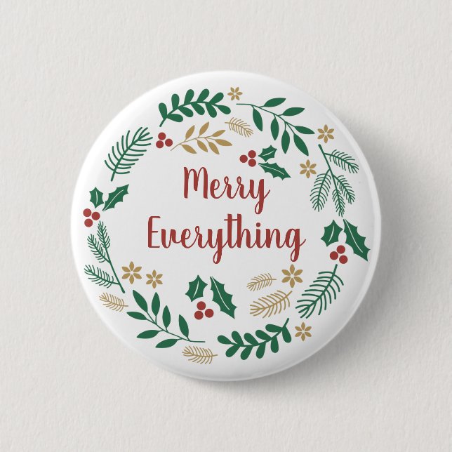 Holly Berry Pine Wreath Merry Alles Urlaub C Button (Vorderseite)
