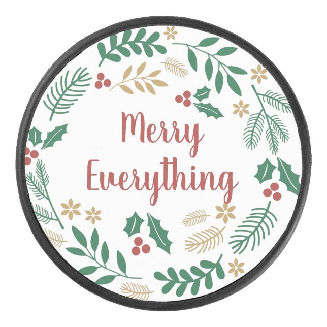Holly Berry Pine Wreath Merry Alles Urlaub Eishockey Puck (Vorderseite)