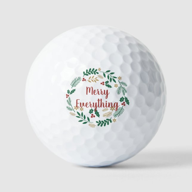 Holly Berry Pine Wreath Merry Alles Urlaub Golfball (Vorderseite)