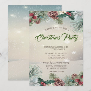Holly Berry Pinecones Company Christmas Party Einladung