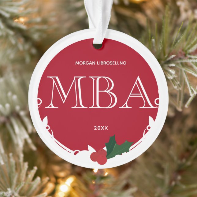 Holly Berry Red White Name Year MBA Abschluss Ornament (Baum)