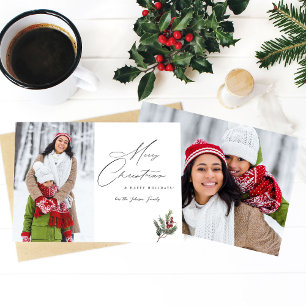 Holly Berry Simple Elegant Frohe Weihnachten 2 Fot Einladung