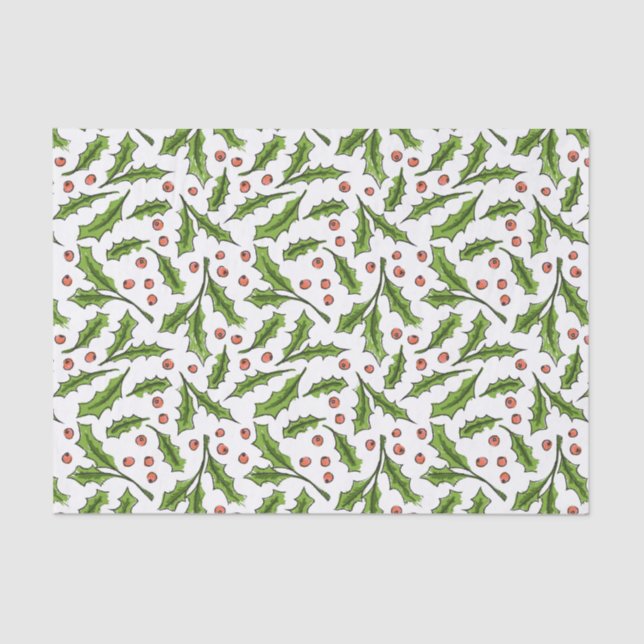 Holly Berry Sprig Pattern Seidenpapier (Vorderseite)
