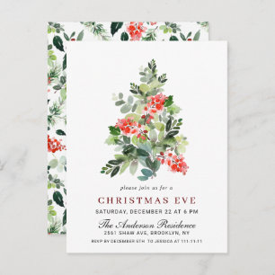 Holly Berry Tree Christmas Eve Invitation Card Postkarte