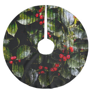 Holly Berry Tree Skirt Polyester Weihnachtsbaumdecke
