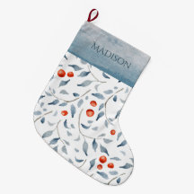 Holly Berry Watercolor Blue Typografy Country