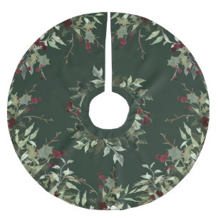 Holly Berry Weihnachts-Launen-Baumskirt Polyester Weihnachtsbaumdecke