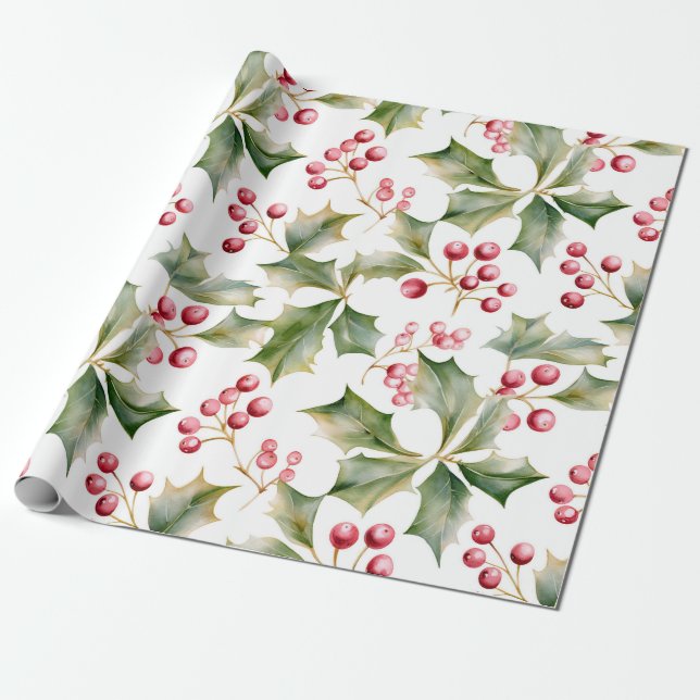 Holly Berry Wrapping Paper! Geschenkpapier (Ungerollt)