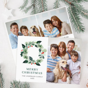 Holly Berry Wreath Christmas Gruß 3 FOTO Feiertagskarte