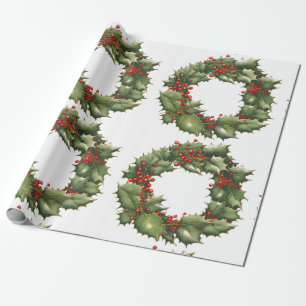 Holly Berry Wreath Wrapping Paper Geschenkpapier