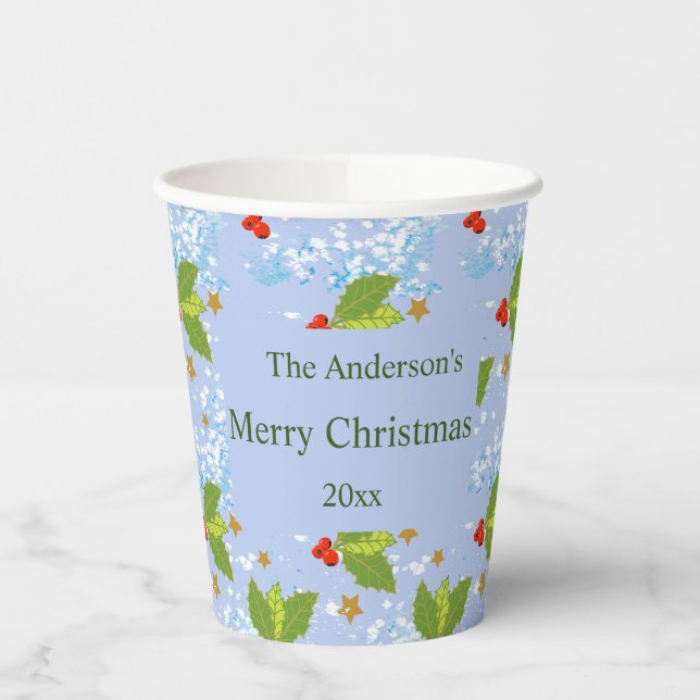 Holly Bery Muster Merry Christmas Paper Cup Pappbecher (Links)