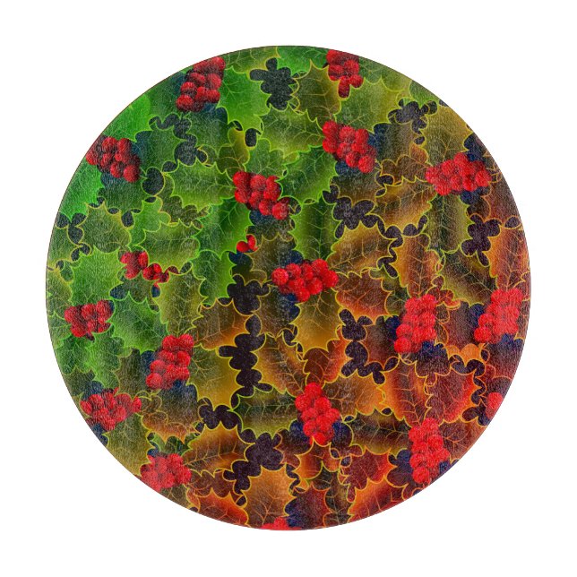 Holly Bery und Blätter glühend Winterherz Schneidebrett (Vorderseite)