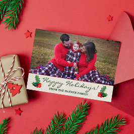 Holly Blätter & Berries Weihnachtskarte Feiertagskarte