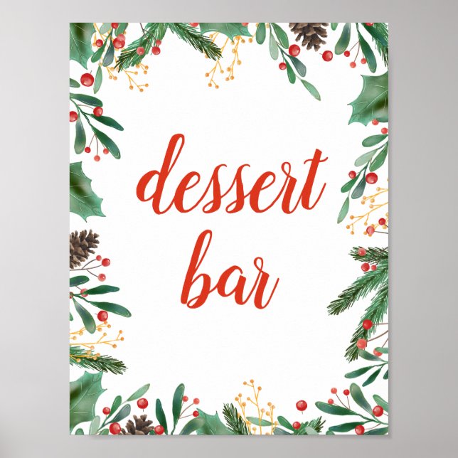 Holly Blätter Berry Christmas | Dessert Bar Sign Poster (Vorne)