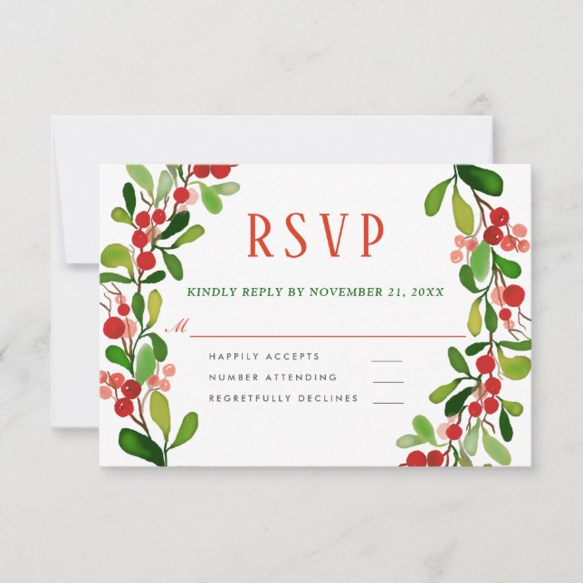 Holly Blätter Berry Christmas | Hochzeit RSVP (Vorderseite)