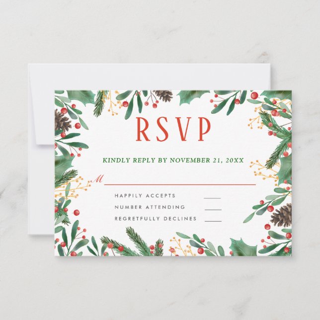 Holly Blätter Berry Christmas | Hochzeit RSVP (Vorderseite)