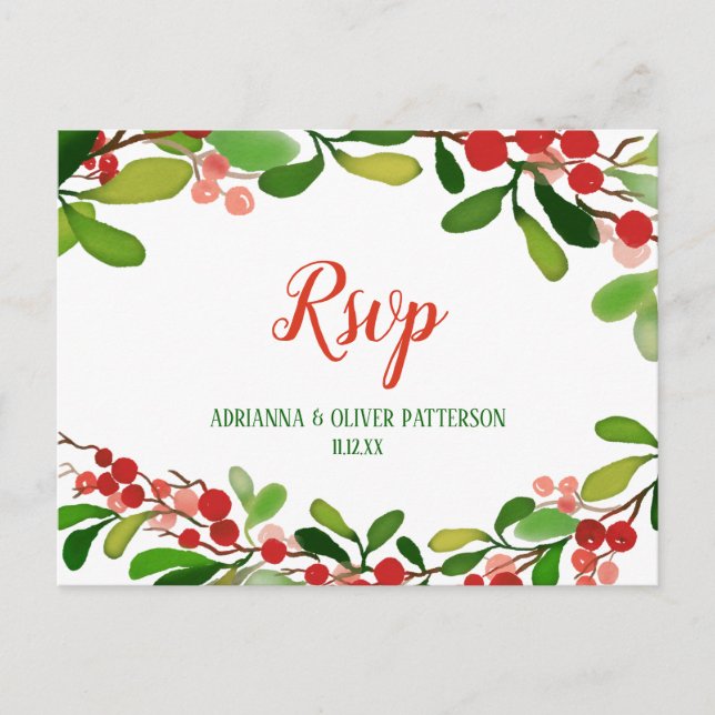 Holly Blätter Berry Christmas | Hochzeit RSVP Einladungspostkarte (Vorderseite)