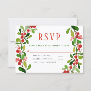 Holly Blätter Berry Christmas   Hochzeit RSVP Karte