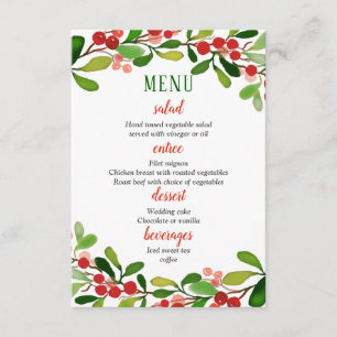 Holly Blätter Berry Christmas Hochzeitsmenü Einladung