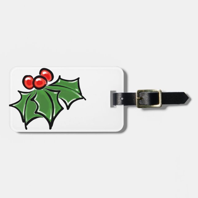 Holly-Blätter, Holly-Beeren, lustige botanische Fe Gepäckanhänger (Vorderseite horizontal)
